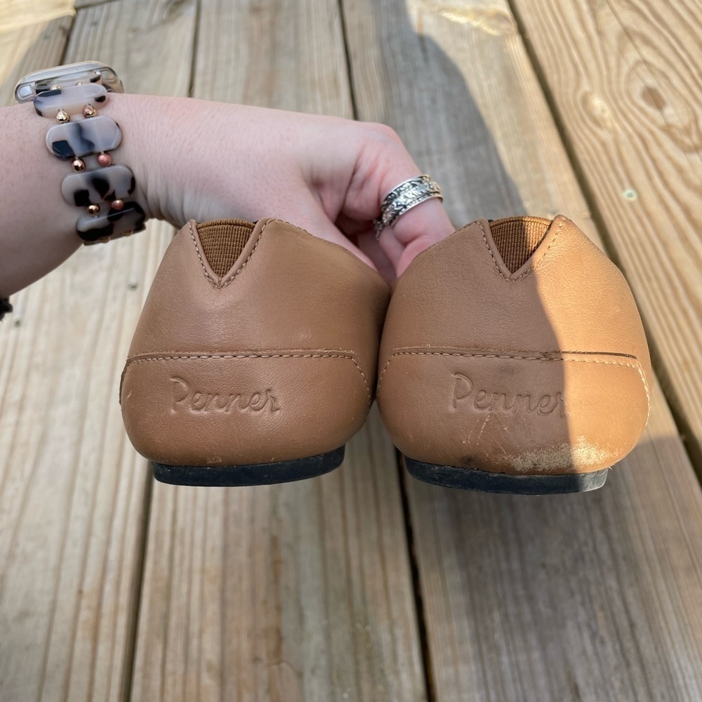 Penner Genuine Full Grain Calf Leather Tan Brown Slip On Loafer Flats - Picture 2 of 9
